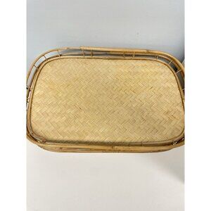 Woven Bamboo Rattan Wicker Serving Lap Trays Tiki Bar 19"x 13" Lot of 4 Vintage